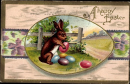 Delcampe - Gaufré Passepartout CPA Glückwunsch Ostern, Osterhase, Ostereier - Ostern