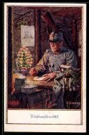 Delcampe - Künstler-AK Kuderna: Österreichischer Soldat Im Unterstand Schreibt Einen Feldpostbrief, Portrait Von Kaiser Franz J - Königshäuser