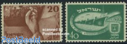 Delcampe - Israel 1950 2 Years Independence 2v NO TAB, Mint NH, Transport - Ships And Boats - Unused Stamps (with Tabs)