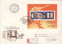 Delcampe - Hungary 1978, FDC Recommande - Sonderstempel Doppeldecker First Flight 1903, Mi. 3282, Block 129A - FDC