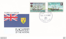 Delcampe - United Nations 1990 Turks & Caicos 1987 Queen Victoria Accession Anniversary Ships On Cover Flag Of The Nations - Covers