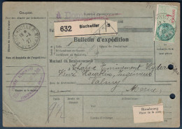 Delcampe - BULLETIN EXPEDITION COLIS POSTAUX ALSACE LORRAINE 1927 BISCHWILLER MIXTE FISCAL SEMEUSE MERSON PERFORÉ - 1921-1960: Moderne