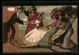 Delcampe - Künstler-AK Frauenfeindlicher Humor, Damen Zerren Braut Vom Bräutigam Weg - Humor