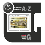 Delcampe - Niger 2019, WWF On Stamps, Crocodile, BF IMPERFORATED - Stamps On Stamps