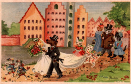 Delcampe - CPA - ANIMAUX HABILLÉS - CHIEN & CHAT - Illustration "Les Noces " - Edition Hollandaise - Gekleidete Tiere