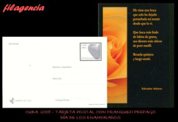 Delcampe - CUBA. ENTEROS POSTALES. TARJETA POSTAL FRANQUEO PREPAGO. 2008 DÍA DE LOS ENAMORADOS. ROSA & FRASE DE SALVADOR ADAMS - Autres & Non Classés