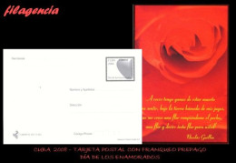 Delcampe - CUBA. ENTEROS POSTALES. TARJETA POSTAL FRANQUEO PREPAGO. 2008 DÍA DE LOS ENAMORADOS. ROSA & FRASE DE NICOLÁS GUILLÉN - Autres & Non Classés