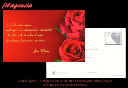 Delcampe - CUBA. ENTEROS POSTALES. TARJETA POSTAL FRANQUEO PREPAGO. 2008 DÍA DE LOS ENAMORADOS. ROSAS & FRASE DE JOSÉ MARTÍ - Autres & Non Classés