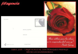 Delcampe - CUBA. ENTEROS POSTALES. TARJETA POSTAL FRANQUEO PREPAGO. 2008 DÍA DE LOS ENAMORADOS. ROSA & FRASE DE SINDO GARAY - Autres & Non Classés