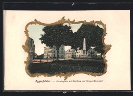 Delcampe - Präge-AK Eggenfelden, Exerzierplatz Mit Schulhaus Und Krieger-Monument - Eggenfelden
