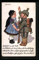 Delcampe - Künstler-AK P. O. Engelhard (P.O.E.): Behalt` Mich Lieb..., Soldatenliebe, Tracht - Engelhard, P.O. (P.O.E.)