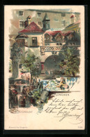 Delcampe - Künstler-AK Theodor Guggenberger: München, Gasthaus Hofbräuhaus, Hof - Guggenberger, T.