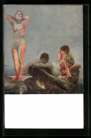 Delcampe - Künstler-AK Max Klinger: Blaue Stunde, Nackte Damen An Steinküste - Klinger, Max