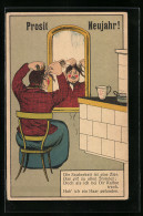 Delcampe - Künstler-AK Frau Kämmt Sich Vor Dem Spiegel Sitzend Die Haare - Humor