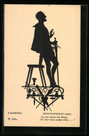 Delcampe - Künstler-AK Paul Konewka: Mephistopheles, Es War Einmal Ein König..., Faust, Schattenbild - Märchen, Sagen & Legenden