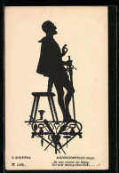 Delcampe - Künstler-AK Paul Konewka: Schattenschnitt, Faust, Mephistopheles Singt - Märchen, Sagen & Legenden