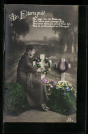 Delcampe - AK Am Elterngrab, Frau Trauert Am Grabe Ihrer Eltern - Beerdigungen