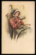 Delcampe - Künstler-AK Court Barber: Frau In Einem Stuhl Liest Ein Buch - Barber, Court