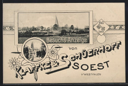 Delcampe - AK Soest I. Westfalen, Besuchsanzeige Von Klaffke & Schüerhoff, Ortsansicht - Soest