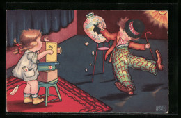 Delcampe - Künstler-AK Margret Boriss: Mädchen Mit Kamera Nimmt Hinfallenden Jungen Mann Auf - Boriss, Margret