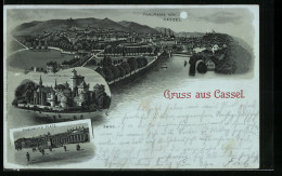 Delcampe - Lithographie Kassel, Panorama, Löwenburg, Friedrichsplatz - Kassel