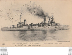 Delcampe - H21- MARINE NATIONALE - " VERITE " CUIRASSE D 'ESCADRE , 14.868 TONNES - EDITEUR AUX DAMES DE FRANCE , TOULON- (2 SCANS) - Krieg