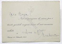 Delcampe - Autografo Di Umberto II Di Savoia Su Biglietto Di Ringraziamento - 1951 - Andere & Zonder Classificatie