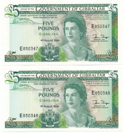 Delcampe - Gibraltár 1988. 5P (2x) Sorszámkövetők "E850347 - E850348" T:UNC Gibraltar 1988. 5 Pounds (2x) Consecutive Serials "E850 - Ohne Zuordnung