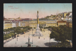 Delcampe - CPA Lisbonne Rossio 1925 - Affranchissement Allemand RHEINLAND - Cachet Expo Munich - Lisboa