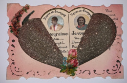 Delcampe - P93-fantaisie, Couple, Montage, Photo, Couple, Des Ailes De Papillon, Fleurs, Rare - Paare