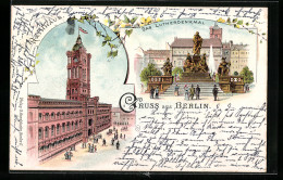Delcampe - Lithographie Berlin, Das Rote Rathaus, Das Lutherdenkmal, Neuer Markt - Mitte