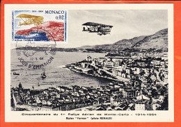 Delcampe - 41735 (•◡•) MONTE-CARLO @ Cinquantenaire 1er Rallye Aérien 1914-1964 Biplan FARMAN Pilote RENAUX @ Carte Maximum YT 638 - Monte-Carlo