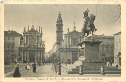 Delcampe - ITALIA TORINO PIAZZA S. CARLO E MONUMENTO EMANUELE FILIBERTO - Andere Monumente & Gebäude
