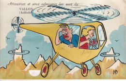 Delcampe - B080 Novelty Pull-out France Vallon Couple Drives Helicopter Comic Postcard - Fantasy
