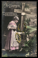 Delcampe - AK Trauernde Frau Legt Kränze Am Elterngrab Nieder - Funérailles