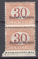 Delcampe - Italy Colonies Somalia 1920 Segnatasse Sassone#26 Mint Never Hinged Vert. Pair, Error 0 Bottom Stamp - Somalia