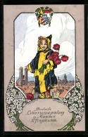 Delcampe - AK München, Deutsche Lehrerversammlung Pfingsten 1906, Münchner Kindl Mit Rosen - Gebraucht