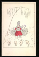 Delcampe - Künstler-AK Mela Köhler: Mädchen Geht Mit Schweinen An Der Leine Spazieren - Köhler, Mela