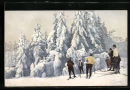 Delcampe - AK Altenberg, Ortspartie Mit Skifahrern Im Schnee - Wintersport