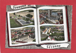 Delcampe - 51 SEZANNE  Multivues Type Album Photo ( Vue Aérienne Ecole Piscine LAPIE )CPSM 1963 état Moyen - Sezanne