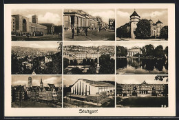 Delcampe - AK Stuttgart, Stadttotale, Landestheater Grosses Haus, Marktplatz, Hauptbahnhof, Schlossplatz - Theater