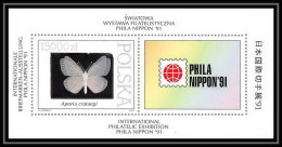 Delcampe - 111 Pologne (Poland) N°124 Argent Silver Bloc Papillon (Butterflies) PHILANIPPON 91 - Blocs & Feuillets