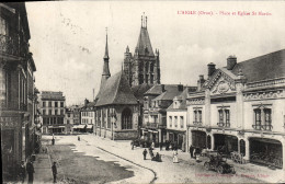 Delcampe - CPA L'Aigle Place Et Eglise St Martin Automobile - L'Aigle