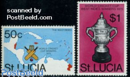 Delcampe - Saint Lucia 1976 Cricket Championship 2v, Mint NH, Sport - Various - Cricket - Sport (other And Mixed) - Maps - Cricket