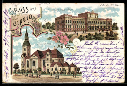 Delcampe - Lithographie Leipzig, Universitäts-Bibliothek, Johanniskirche - Leipzig