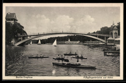 Delcampe - AK Berlin-Treptow, Fussgängerbrücke Zur Abtei, Insel-Restaurant Abtei, Inh. Frey-Süring - Treptow