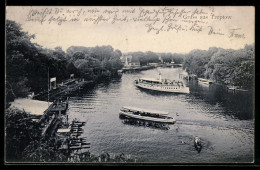 Delcampe - AK Treptow, Dampferanleger In Der Flusslandschaft - Treptow