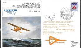 Delcampe - Sello Postal Del Concorde En Jersey Con Motivo Del 50.º Aniversario. La Primera Mujer En Volar El Atlántico En Solitario - Jersey