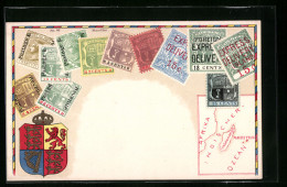 Delcampe - AK Briefmarken Aus Mauritius Mit Landkarte - Briefmarken (Abbildungen)
