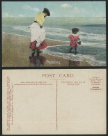 Delcampe - PADDLING, Little Girl & Lady Woman On The Beach Old Colour Postcard Children Sea - Sonstige & Ohne Zuordnung
